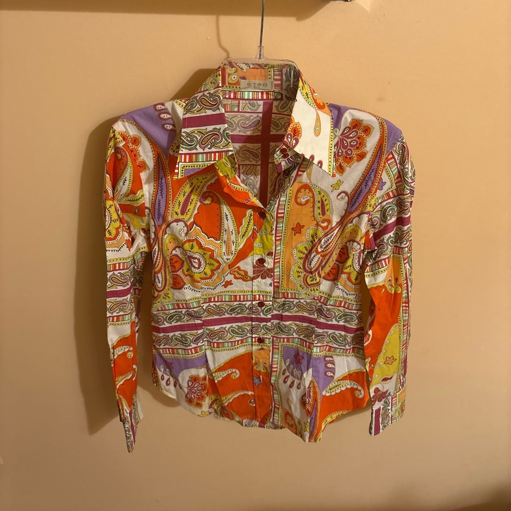 Etro Orange & White Paisley Printed Button Up Shirt